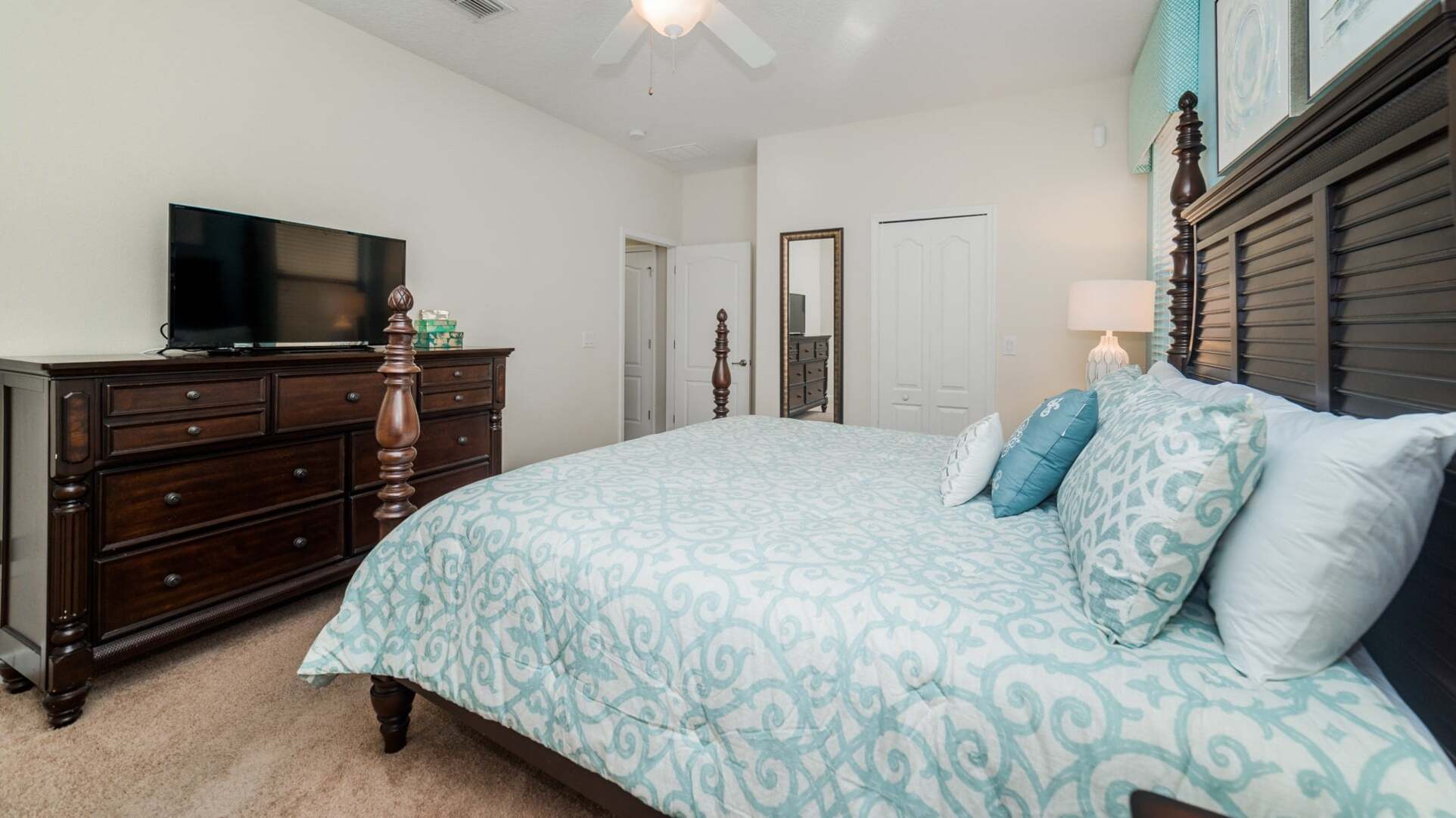 Master King Bedroom  1 Downstairs Attached Bathroom
32" Smart TV