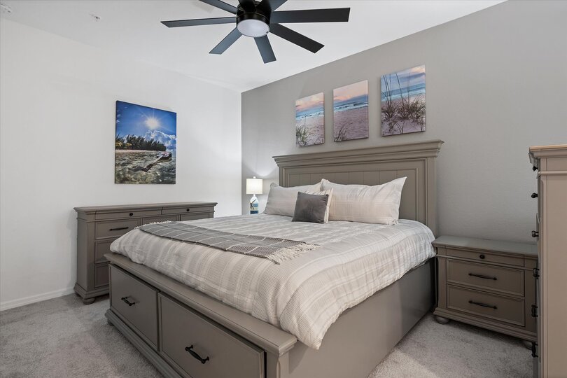 The primary bedroom has a King bed