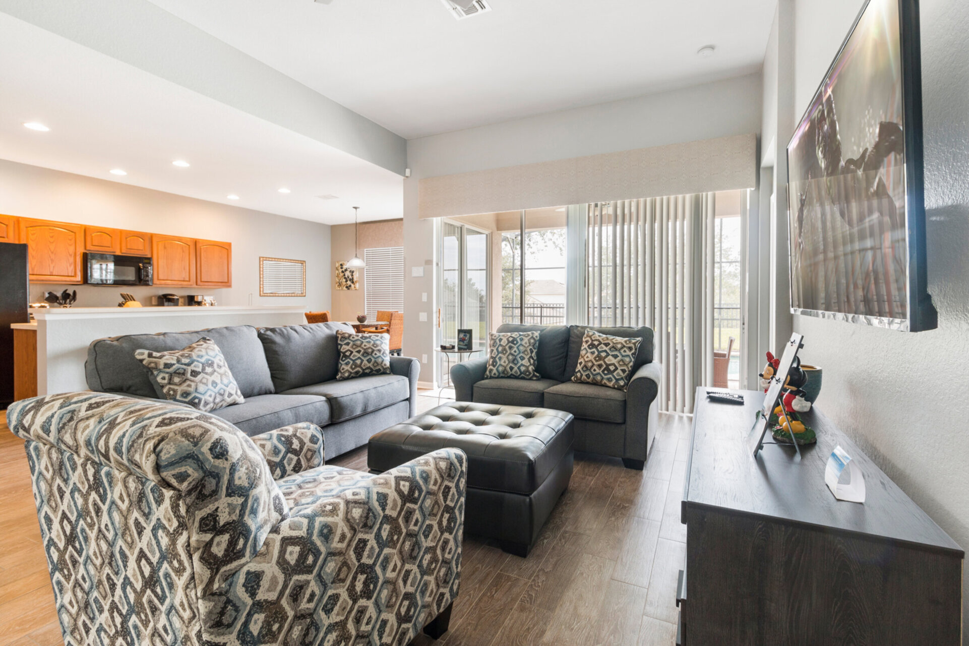 Comfortable sofa seating for you to relax after long days at the theme parks
