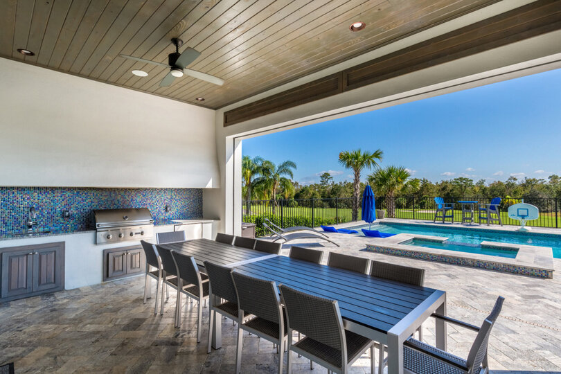 The outdoor dining space is perfect for dining al fresco