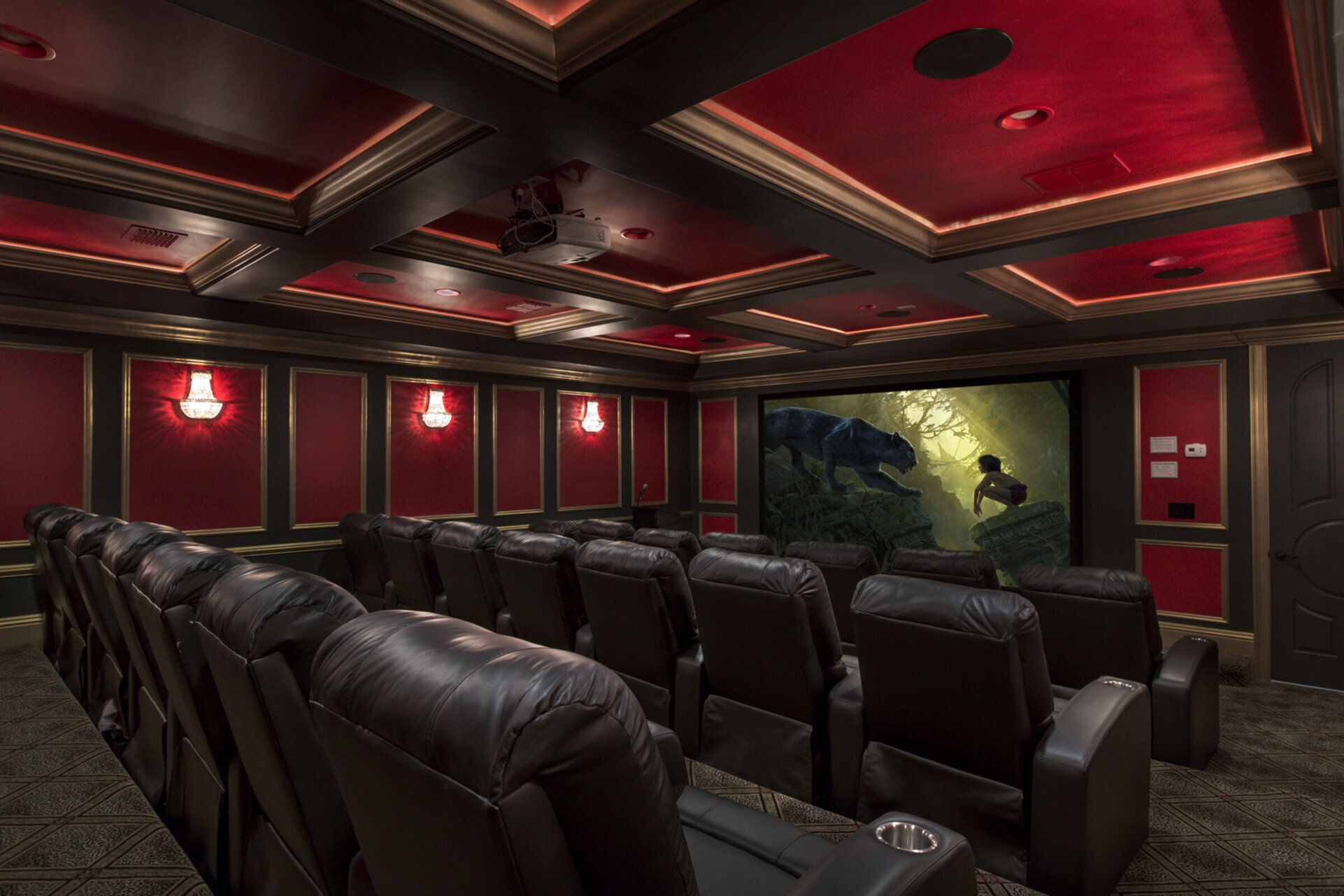 Experience this amazing theater room with 1080p projector and surround sound