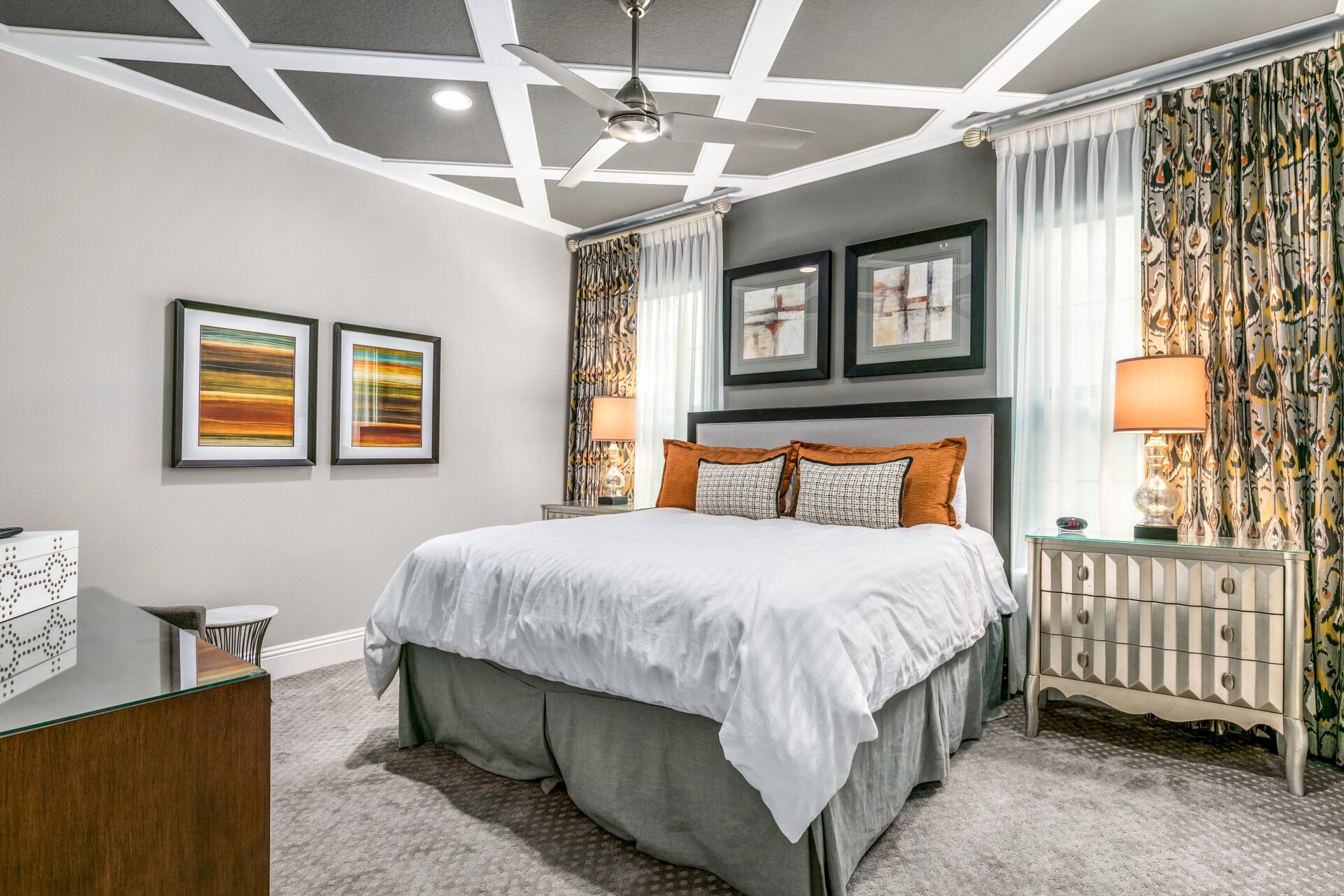 The master suite with a king size bed and en-suite bathroom