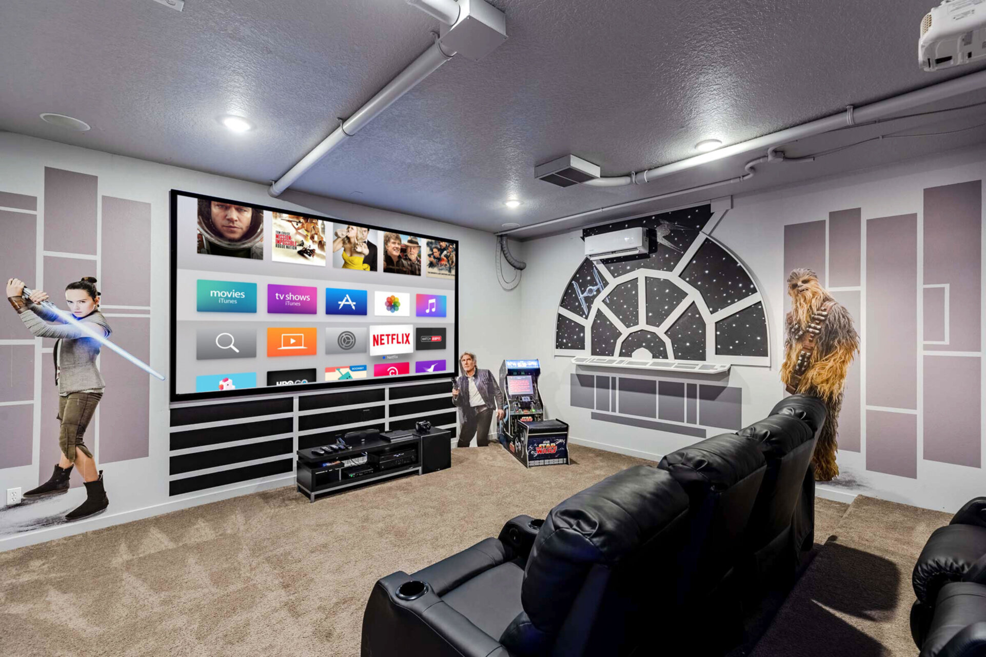 Head into the galactic theater and games room with theater seating for 7