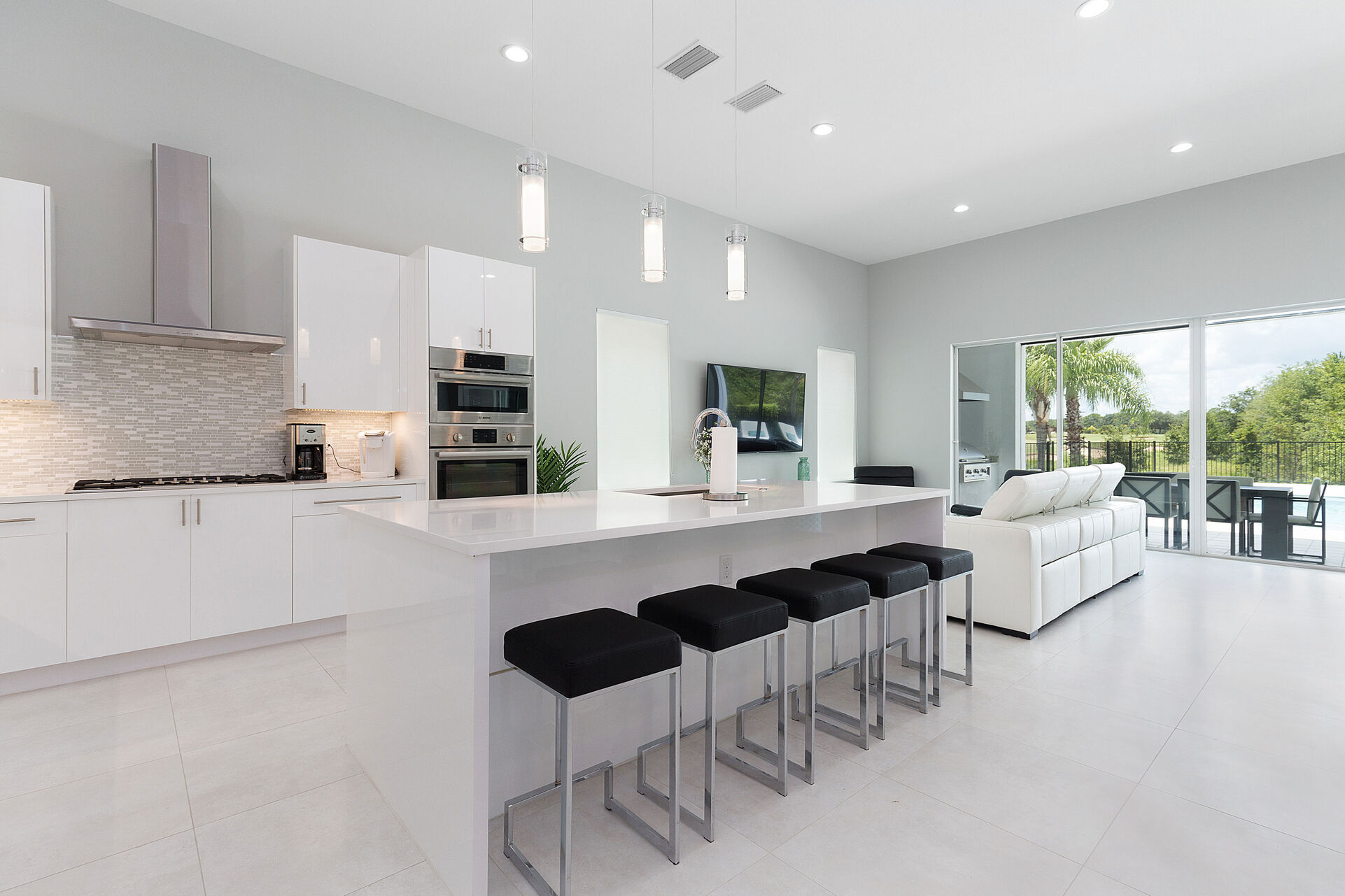 Enjoy a cup of coffee seated at the breakfast bar