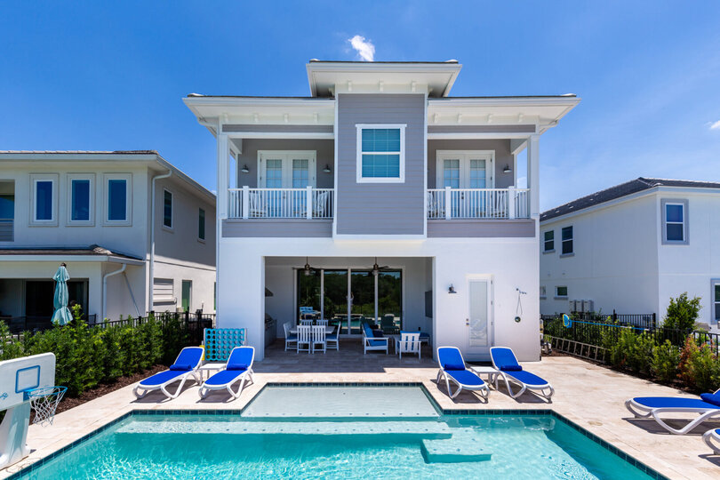 Admire pool views from the second floor balony