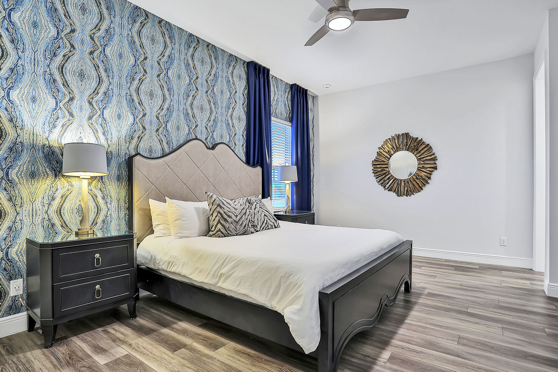 This master suite has a king bed and en suite bathroom