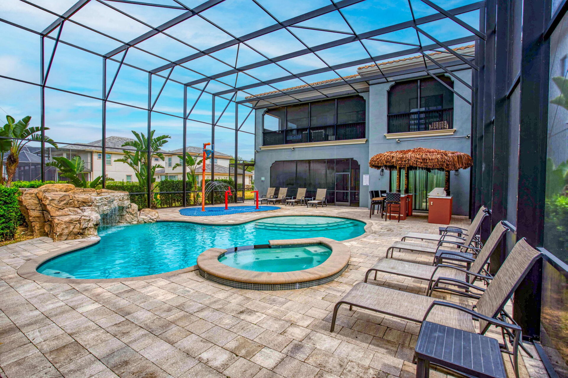 Spend hours at the private screened in pool with your own private tiki bar