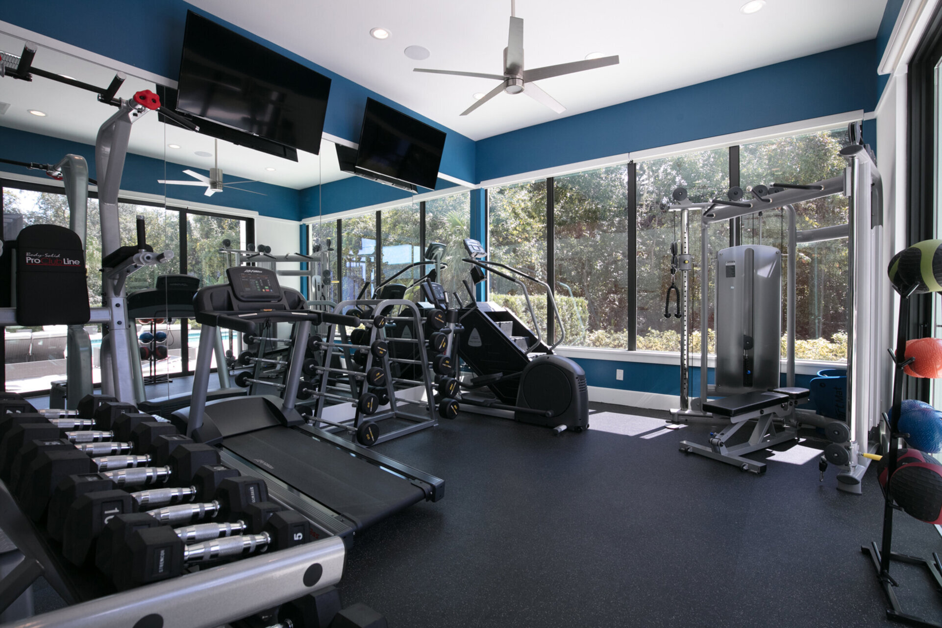 The gym equipped with multiple different exercise equipment
