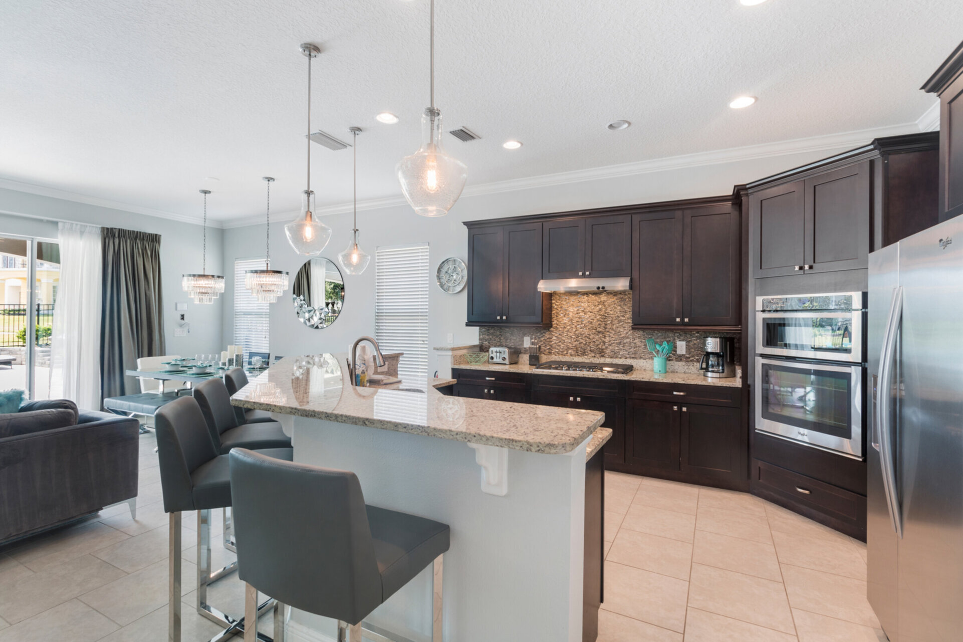 Enjoy the open living space from the spacious kitchen area