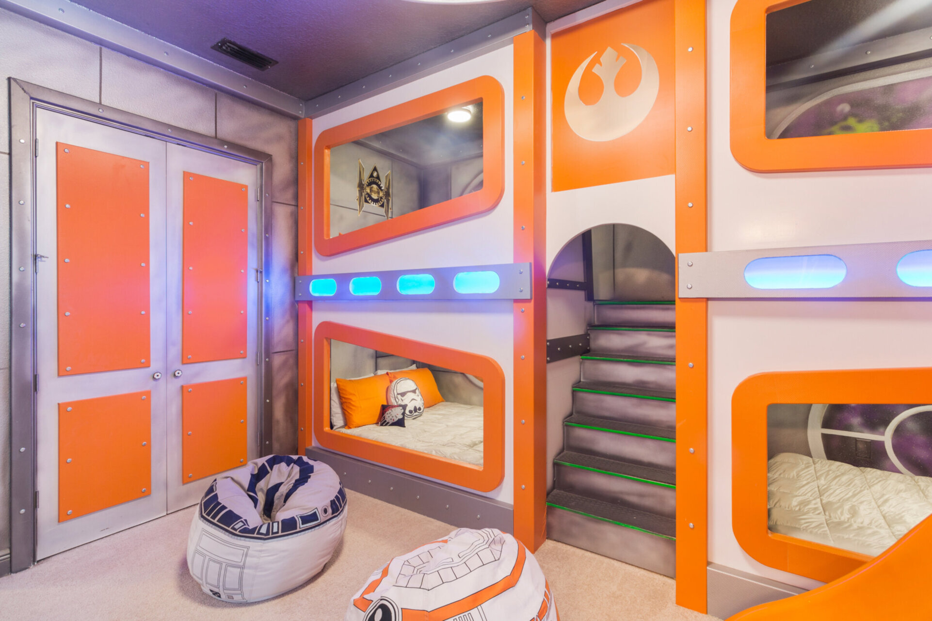 Featuring two Full over Full bunk beds