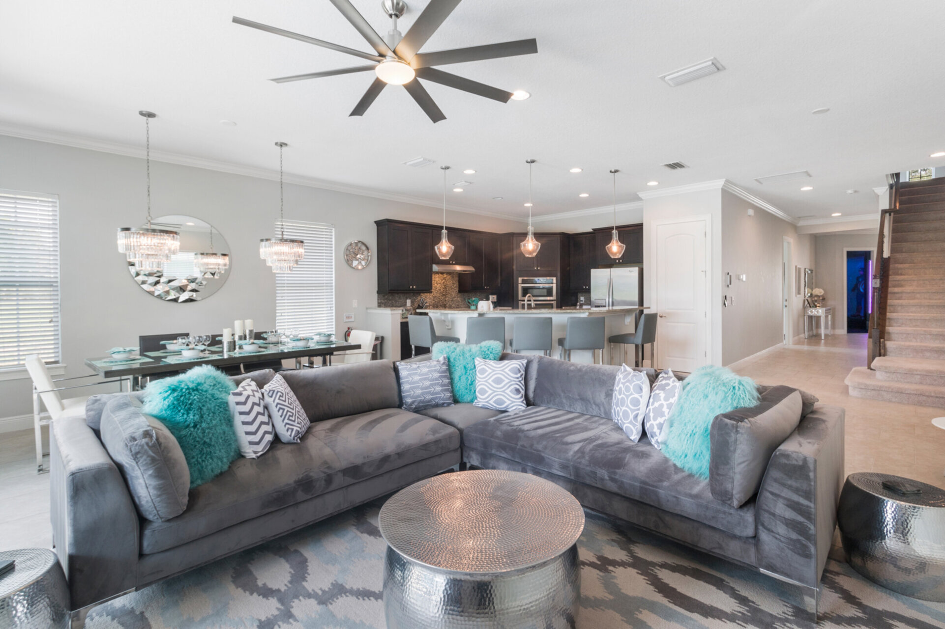 Enter into this beautiful home with an open living space and luxurious furnishings
