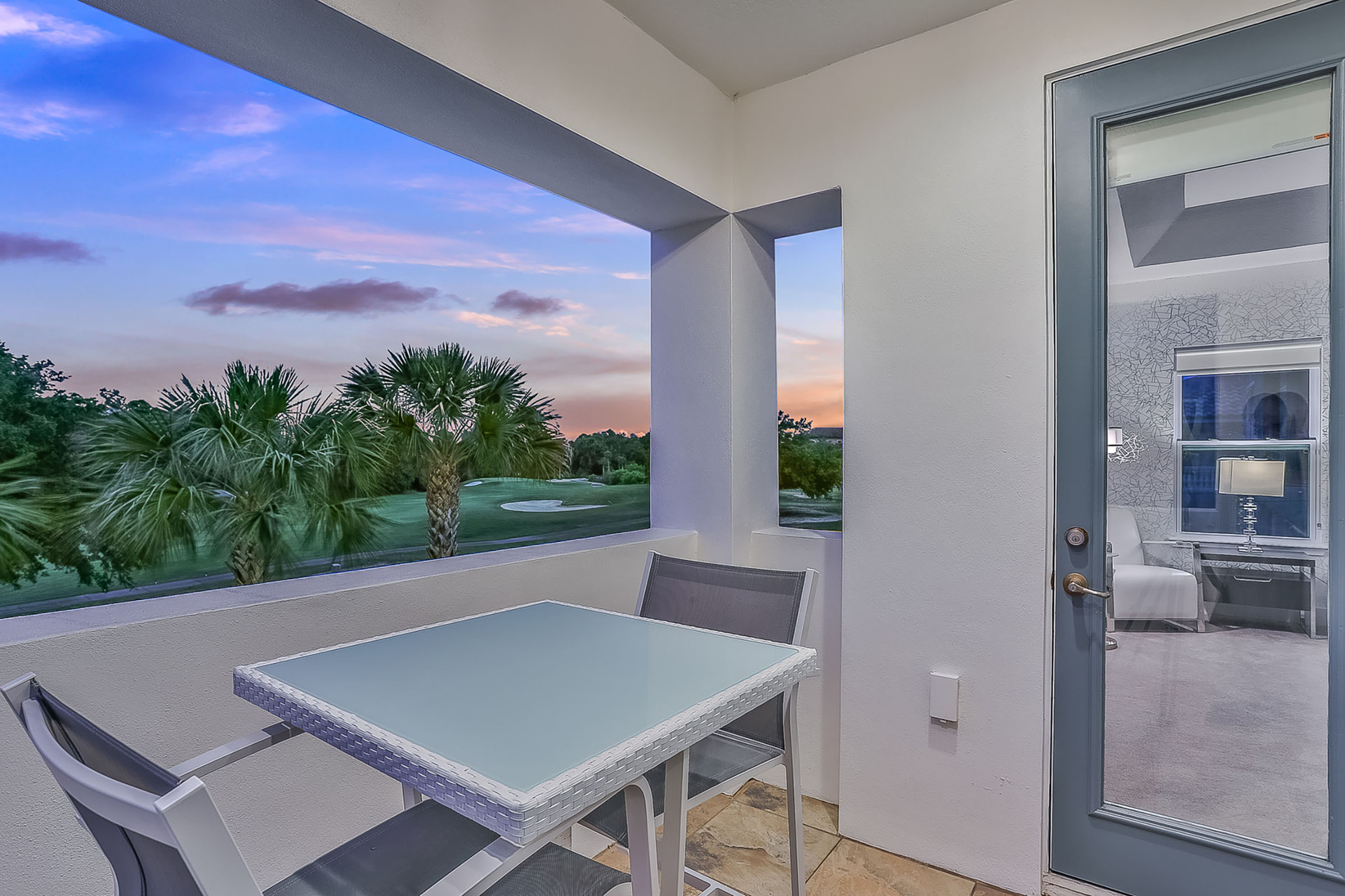 Enjoy a cup of coffee and golf course views