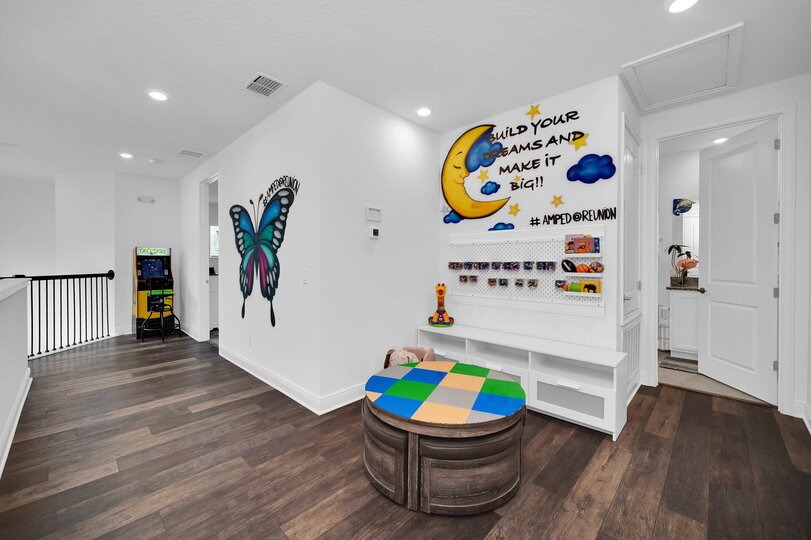 Head upstairs where the smaller kids of the group will have a blast in this nook with books, toys and legos!