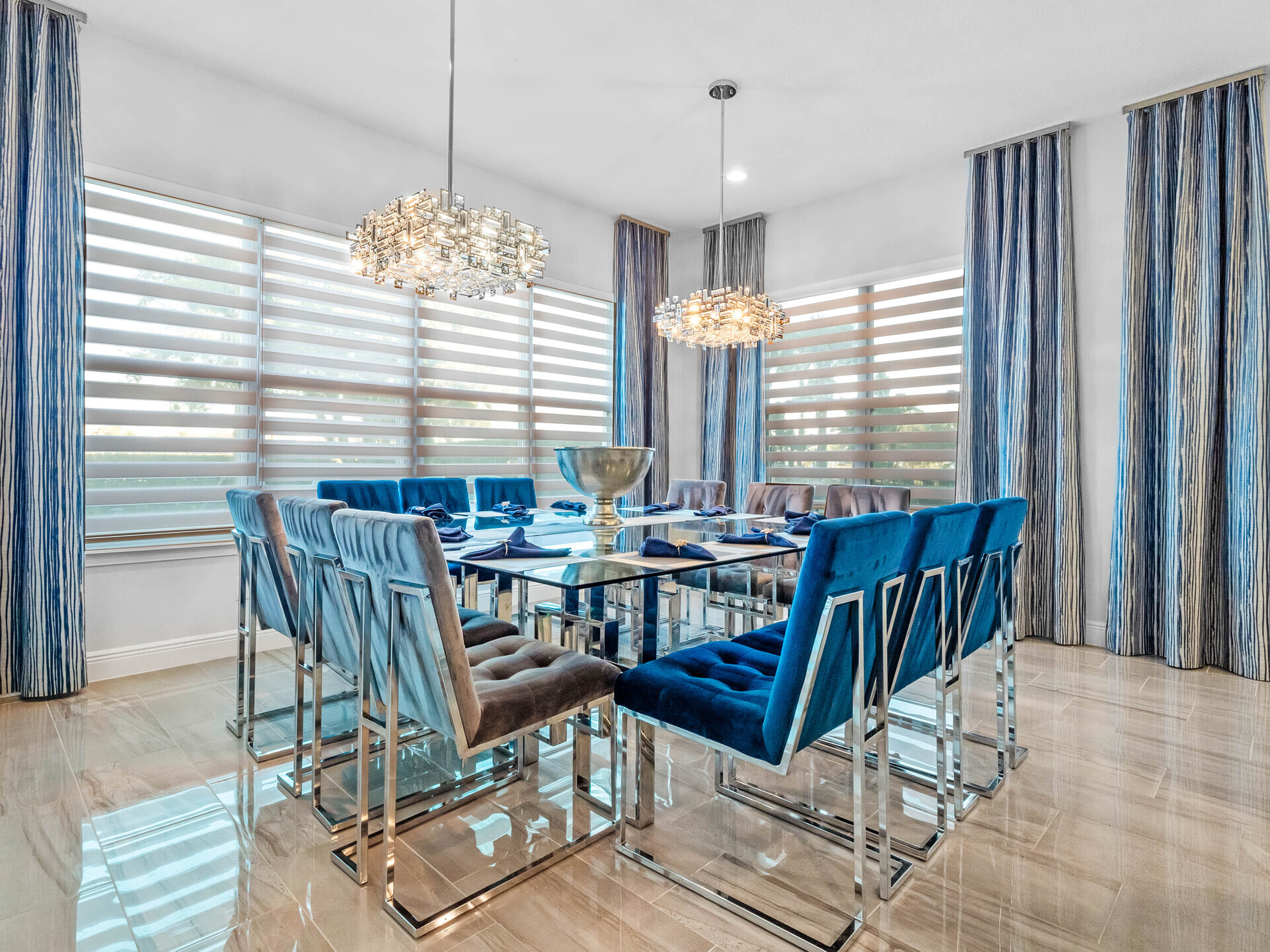 Our modern dining haven, designed to comfortably accommodate twelve.