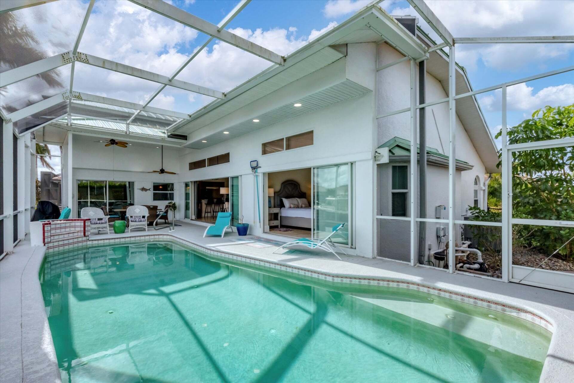 Sparkling saltwater pool overlooking the canal