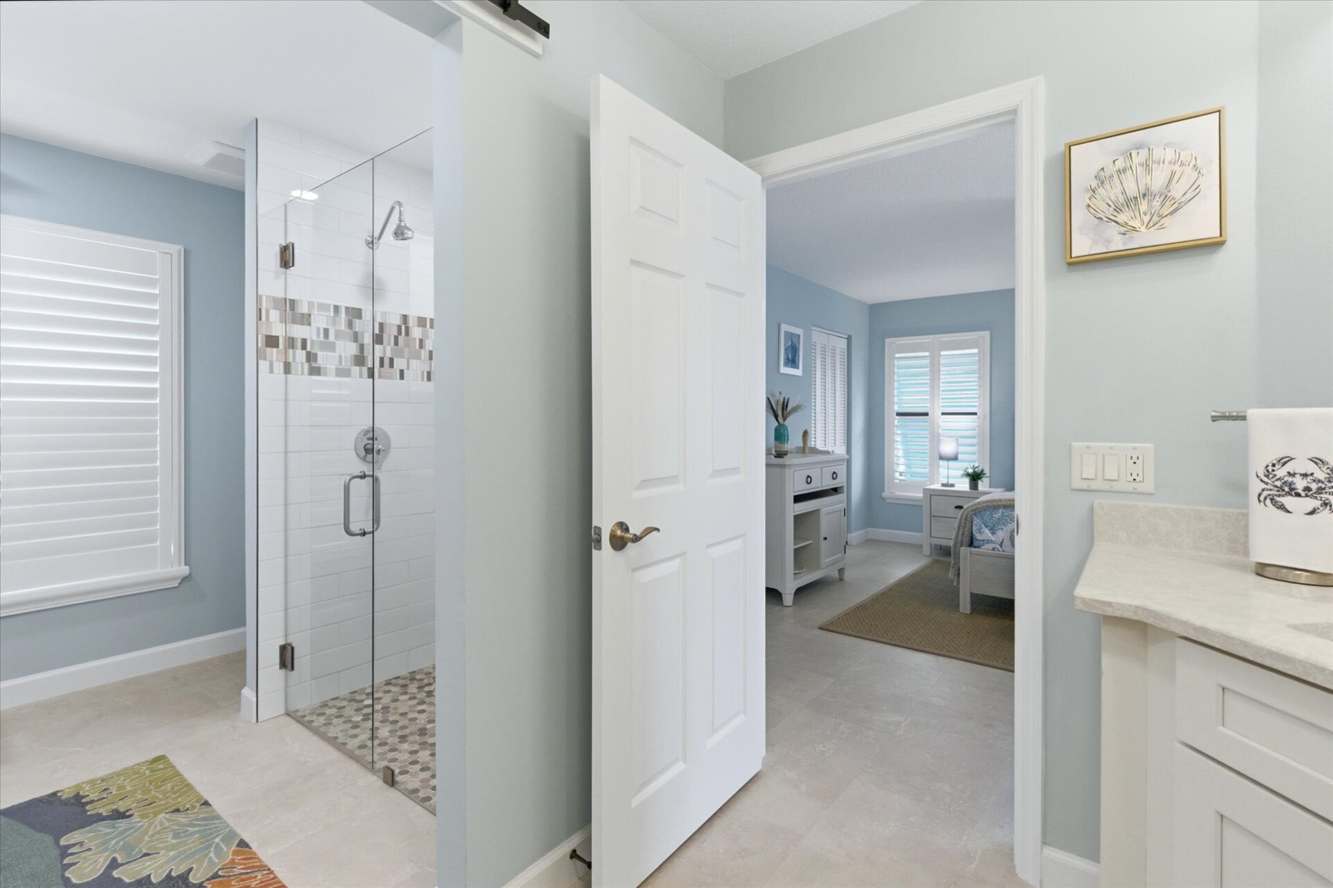 Attached Master Bathroom - walk-in shower, double vanities