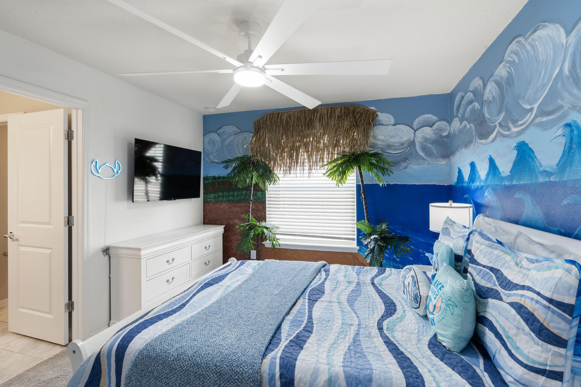 Queen Bedroom 5 Upstairs Shared Bathroom 50" Roku TV Lilo & Stitch Theme